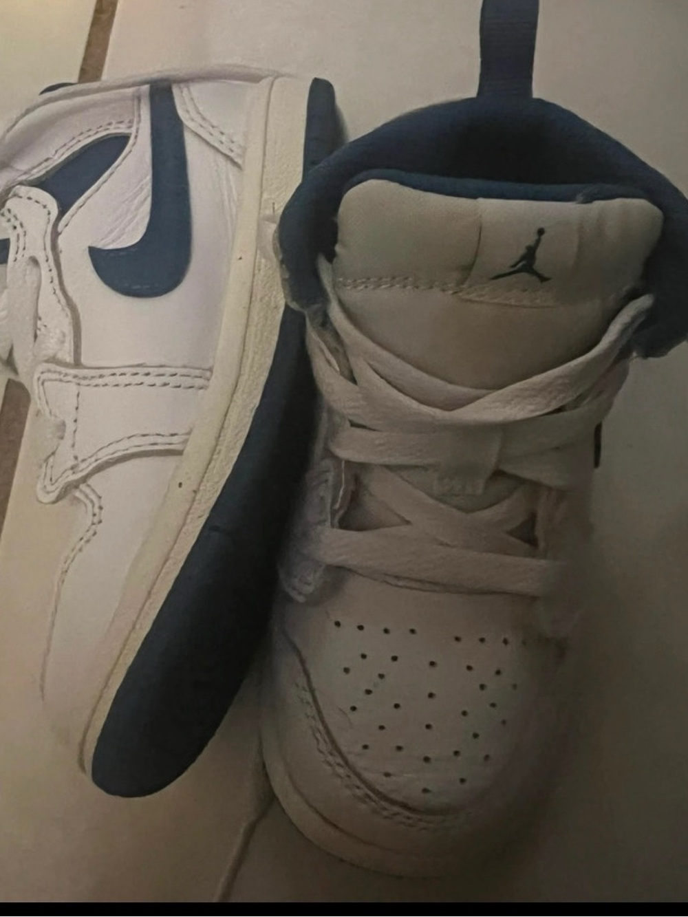 Jordan Kids White and Navy High-Top Sneakers